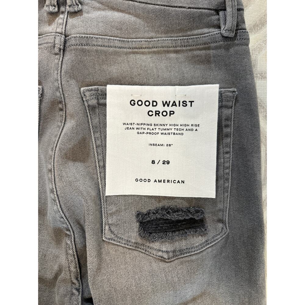 Good American Good Waist Crop Jeans Gray Raw Hem Size 8/29 NWT High Rise Stretch - Picture 7 of 8